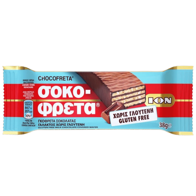 Schokofreta Classic Glutenfrei (38g) ION von ION bei Araxxon - Hochwertiges griechisches Produkt. Schokofreta Classic Glutenfrei (38g) ION από ION στο Araxxon - Αυθεντικό ελληνικό προϊόν.